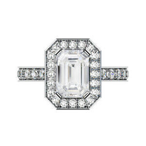 Emerald Cut Diamond Halo Engagement Ring with Side Stones w1 copy