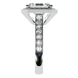 Emerald Cut Diamond Halo Engagement Ring with Side Stones w4