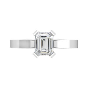 Emerald Cut Diamond Solitaire Engagement Ring with Flat Band and Diamond Detailing Underneath w copy