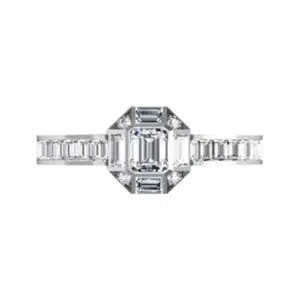 Emerald Cut Diamond Squared Halo Engagement Ring w