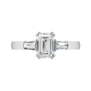 Emerald Cut Diamond Three Stone Engagement Ring with Knife’s Edge Band