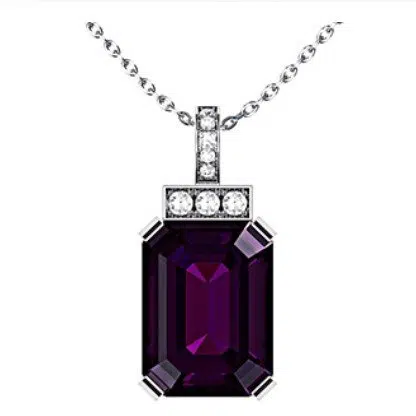 Emerald Cut Purple Sapphire and Diamond Pendant 1 1 1