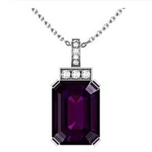 Emerald Cut Purple Sapphire and Diamond Pendant 1 1