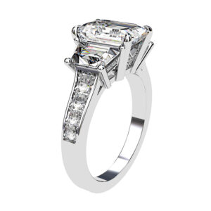 Emerald Cut and Trapeziod Diamond Engagement Ring white 3