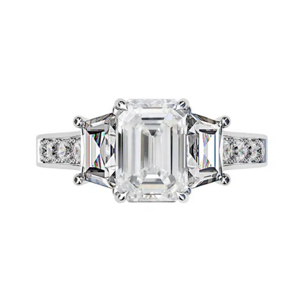 Emerald Cut and Trapeziod Diamond Engagement Ring white copy 2