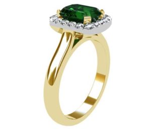 Emerald and Diamond Halo Ring with a Yellow Gold Band 4 2