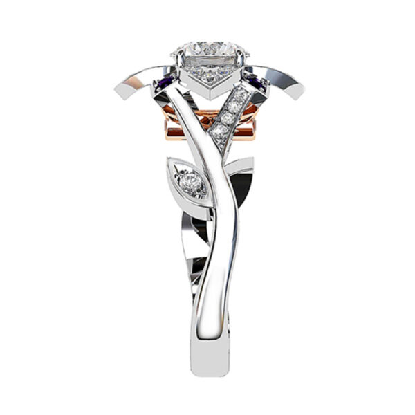 Flower with Vines Diamond Cluster Ring white 4