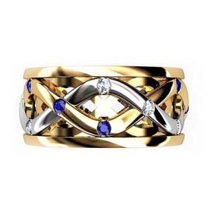 Handmade Mens Woven Sapphire and Diamond Wedding Band 4