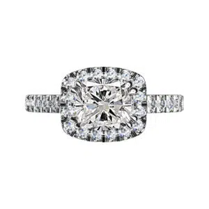 Horizontal Cushion Cut Diamond Halo Engagement Ring 5