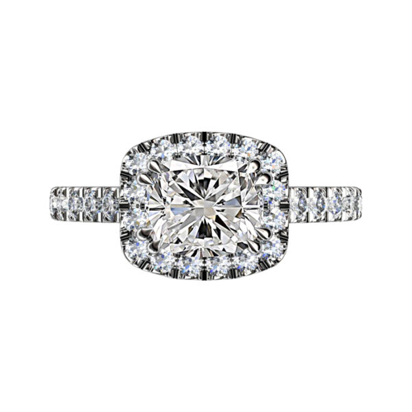 Horizontal Cushion Cut Diamond Halo Engagement Ring 5