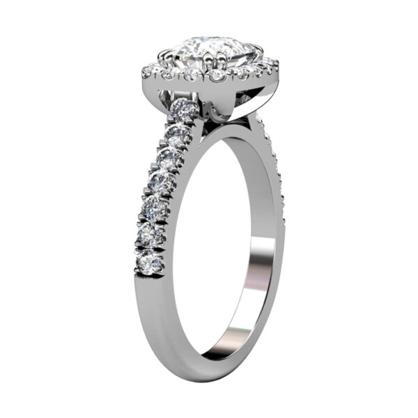 Horizontal Cushion Cut Diamond Halo Engagement Ring white 2