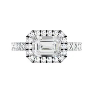 Horizontal Emerald Cut Halo Diamond Engagement Ring white copy