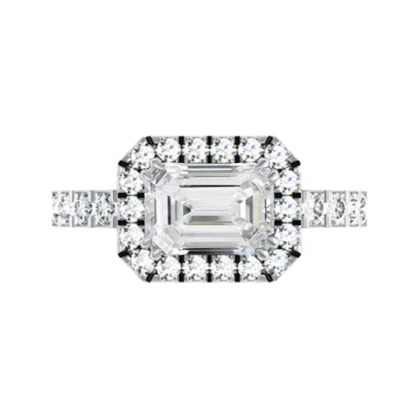 Horizontal Emerald Cut Halo Diamond Engagement Ring white copy