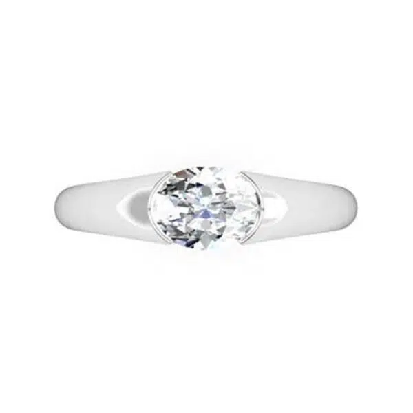 Horizontal Oval Diamond Bezel Set Engagement Ring w1