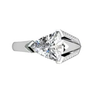 Horizontal Pear Shaped Diamond Engagement Ring with a Bold Design w