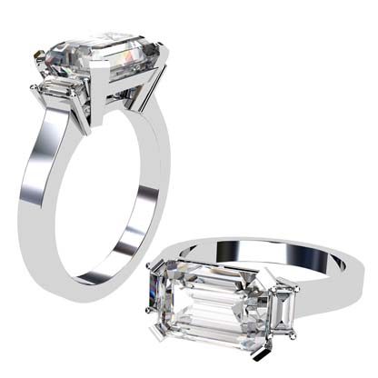 diamond stone cut radiant horizontal ring three engagement band flat rings wishlist