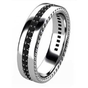 Mens Rope and Black Diamond Wedding Ring 3