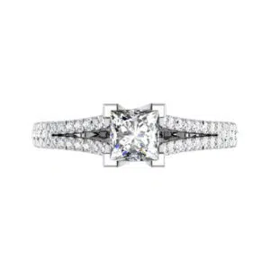 One Carat Princess Cut Diamond Engagement Ring with Split Shank white