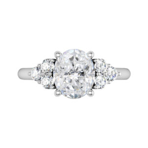 Oval Diamond Engagement Ring with Cluster Side Diamonds white copy