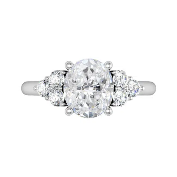 Oval Diamond Engagement Ring with Cluster Side Diamonds white copy