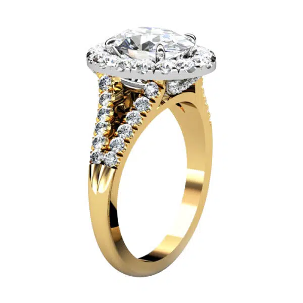 Oval Diamond Halo Engagement Ring Yellow Gold with Split Shank yellow 2