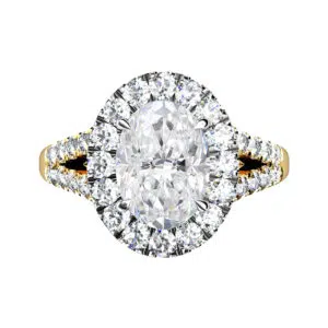 Oval Diamond Halo Engagement Ring Yellow Gold with Split Shank yellow copy