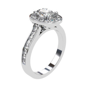 Oval Diamond Halo Engagement Ring with Channel Set Diamond Band white 2