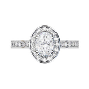 Oval Diamond Halo Engagement Ring with Channel Set Diamond Band white copy