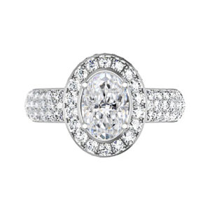 Oval Diamond Halo Engagement Ring with Wide Diamond Band 5