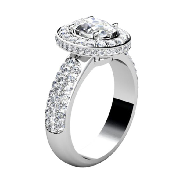 Oval Diamond Halo Engagement Ring with Wide Diamond Band white 2