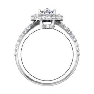 Oval Diamond Halo Engagement Ring with Wide Diamond Band white 3