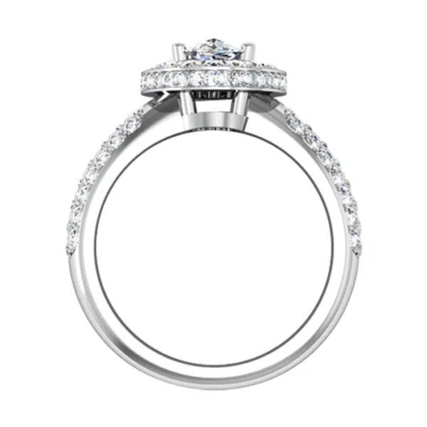 Oval Diamond Halo Engagement Ring with Wide Diamond Band white 3