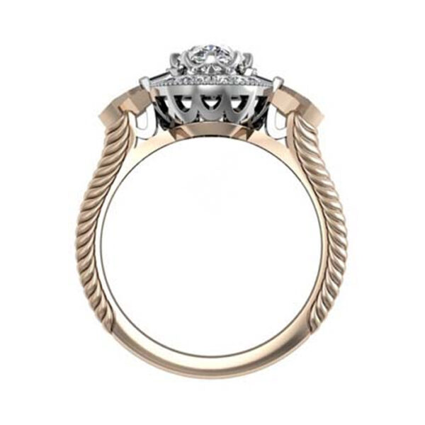 Oval Diamond Yellow Gold Halo Engagement Ring with Fluted Band r2