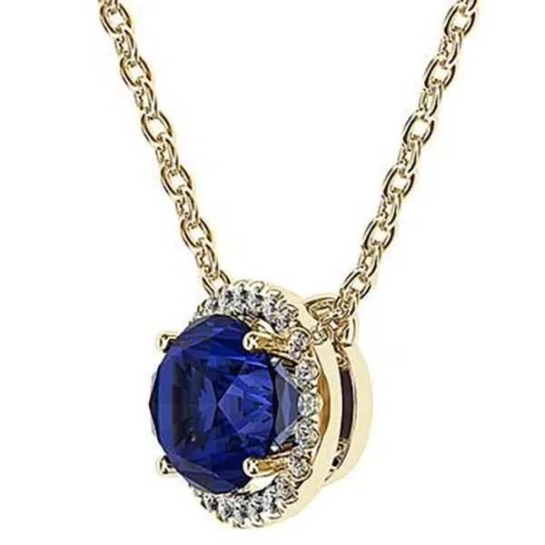 Oval Royal Blue Sapphire Halo Pendant 5