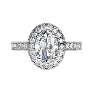 Oval Shaped Diamond Halo Engagement Ring with Diamond Encrusted Half Band white 2