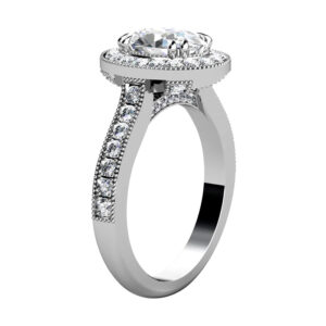 Oval Shaped Diamond Halo Engagement Ring with Diamond Encrusted Half Band white 3