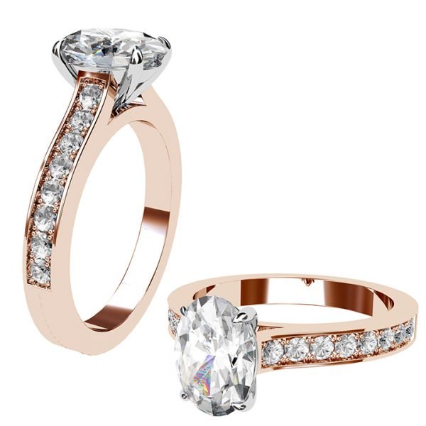 Oval Shaped Diamond Rose Gold Engagement Ring with Side Stones 2 1