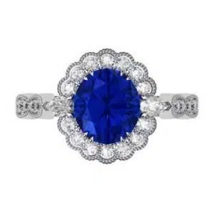 Oval Shaped Sapphire Halo Engagement Ring with a Vintage Feel 2 2