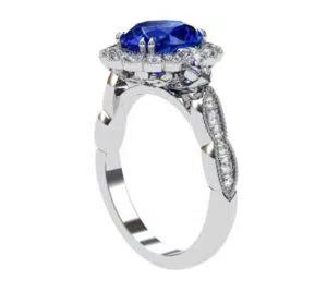 Oval Shaped Sapphire Halo Engagement Ring with a Vintage Feel 4 2