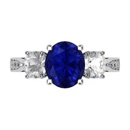 Oval Shaped Sapphire Three Stone Engagement Ring