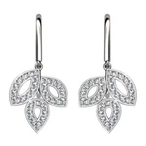 Pave Set Diamond Leaf Drop Earrings