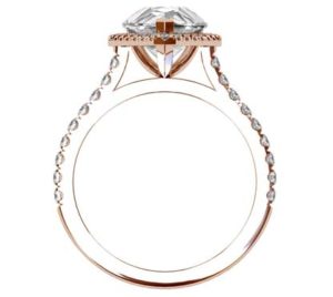 Pear Cut Diamond Halo Rose Gold Engagement Ring with Cut Down Diamonds on the Half Band 3 2