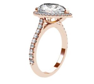 Pear Cut Diamond Halo Rose Gold Engagement Ring with Cut Down Diamonds on the Half Band 4 2