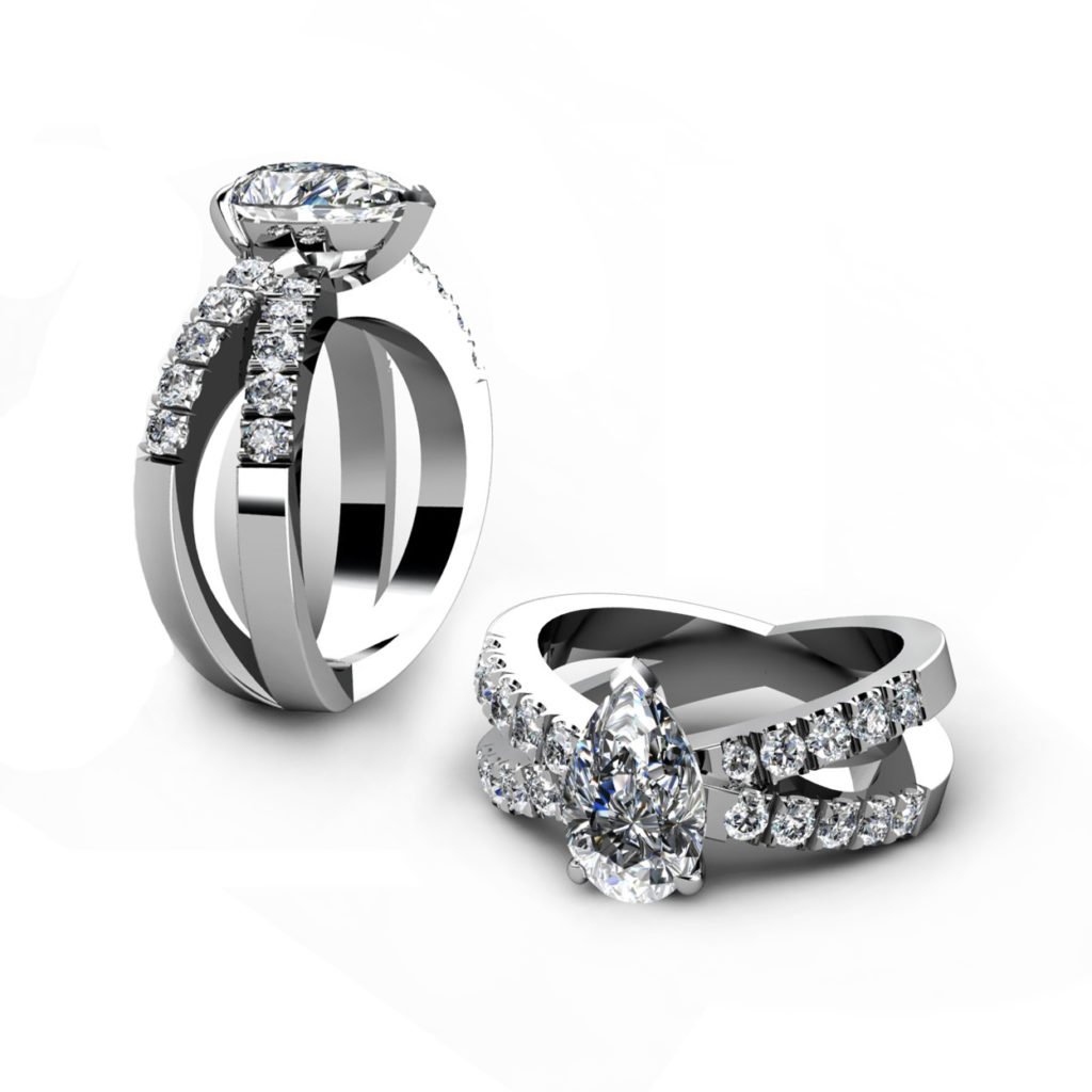 Pear Shape Diamond Engagement Ring with Crossover Band