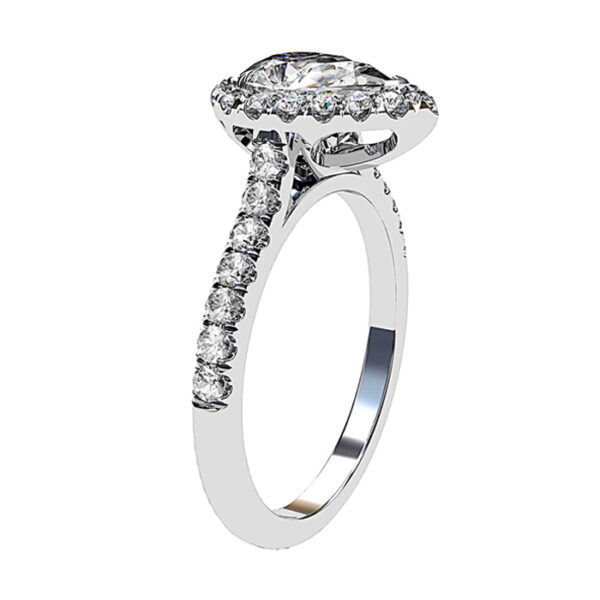 Pear Shape Halo Diamond Ring With Unique Basket white 2