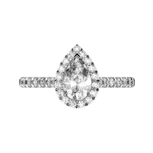 Pear Shape Halo Diamond Ring With Unique Basket white