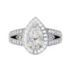 Pear Shaped Diamond Halo Engagement Ring with Split Shank and Milgrain Beading white copy 2