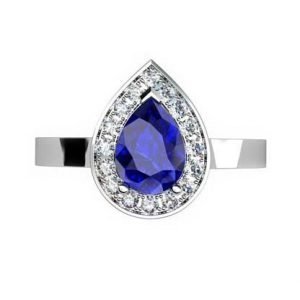 Pear Shaped Sapphire Halo Engagement Ring with Flat Band 2 2