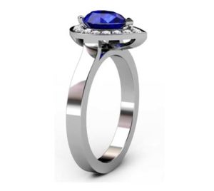 Pear Shaped Sapphire Halo Engagement Ring with Flat Band 4 2