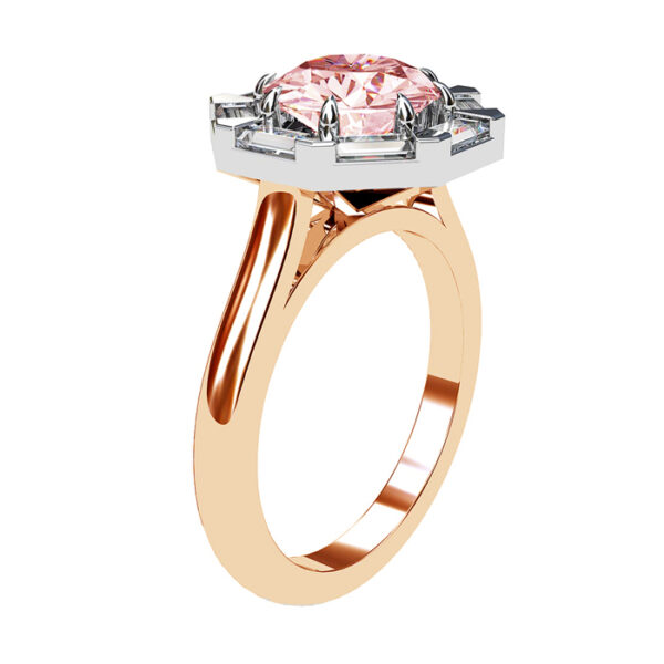 Pink Sapphire Ring with Diamond Baguette Halo rose 2